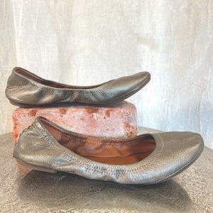 Lucky Brand Ballet Slipper shoes metallic bronze pewter size 7.5 M leather flats